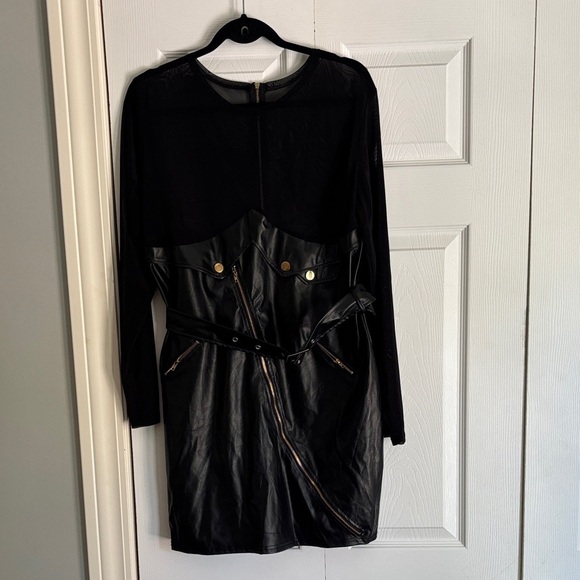 Elegant Black Faux Leather Mini Dress - Picture 3 of 8